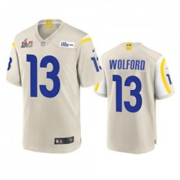 Los Angeles Los Angeles Rams #13 John Wolford Men's Super Bowl LVI Patch Game NFL Jersey – Bone Men's