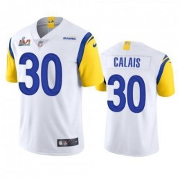 Los Angeles Los Angeles Rams #30 Raymond Calais Men's Super Bowl LVI Patch Alternate Vapor Limited NFL Jersey – White Men's