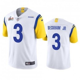 Los Angeles Los Angeles Rams #3 Odell Beckham Jr. Men's Super Bowl LVI Patch Alternate Vapor Limited NFL Jersey – White Men's