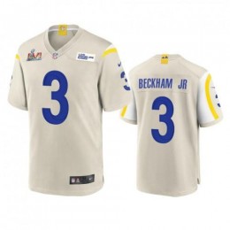 Los Angeles Los Angeles Rams #3 Odell Beckham Jr. Men's Super Bowl LVI Patch Game NFL Jersey – Bone Men's