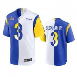Los Angeles Los Angeles Rams #3 Odell Beckham Jr. Men's Super Bowl LVI Patch Royal White Split Game NFL Limited Jersey