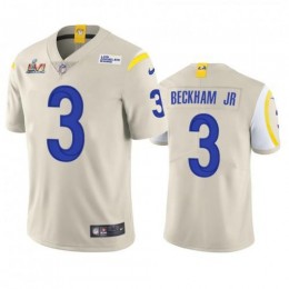 Los Angeles Los Angeles Rams #3 Odell Beckham Jr. Men's Super Bowl LVI Patch Vapor Limited NFL Jersey – Bone Men's