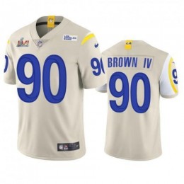 Los Angeles Los Angeles Rams #90 Earnest Brown IV Men's Super Bowl LVI Patch Vapor Limited NFL Jersey – Bone Men's