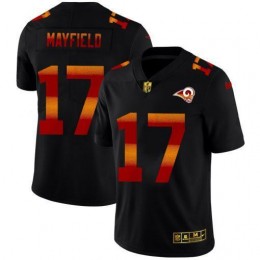 Los Angeles Rams #17 Baker Mayfield Men's Black Red Orange Stripe Vapor Limited NFL Jersey