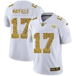Los Angeles Rams #17 Baker Mayfield Men's Flocked Leopard Print Vapor Limited NFL Jersey White
