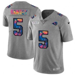 Los Angeles Rams #5 Jalen Ramsey Men's Multi-Color 2020 NFL Crucial Catch NFL Jersey Greyheather