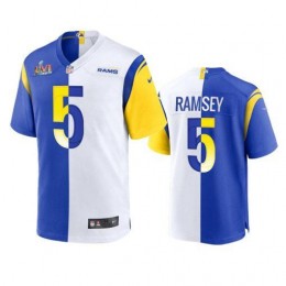 Los Angeles Rams #5 Jalen Ramsey Men's Super Bowl LVI Patch Royal White Split Game NFL Limited Jersey