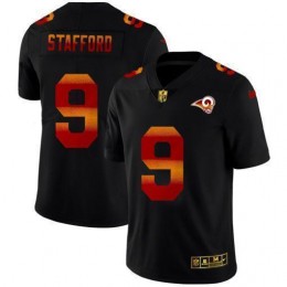Los Angeles Rams #9 Matthew Stafford Men's Black Red Orange Stripe Vapor Limited NFL Jersey