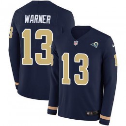 Los Angeles Rams #13 Kurt Warner Navy Blue Team Color Men's Stitched NFL Limited Therma Long Sleeve Jersey