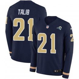 Los Angeles Rams #21 Aqib Talib Navy Blue Team Color Men's Stitched NFL Limited Therma Long Sleeve Jersey
