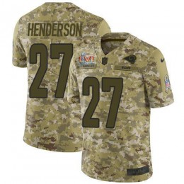 Los Angeles Rams #27 Darrell Henderson Camo Super Bowl LVI Patch Men's Stitched NFL Limited 2018 Salute To Service Jersey