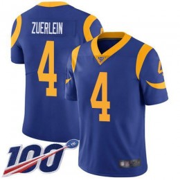 Los Angeles Rams #4 Greg Zuerlein Royal Blue Alternate Men's Stitched NFL 100th Season Vapor Limited Jersey