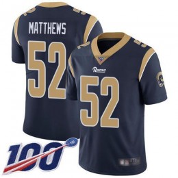 Los Angeles Rams #52 Clay Matthews Navy Blue Team Color Men's Stitched NFL 100th Season Vapor Limited Jersey