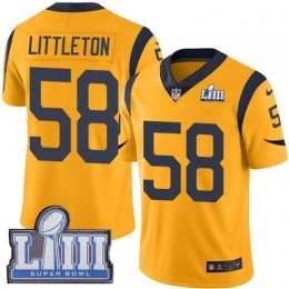 Los Angeles Rams #58 Cory Littleton Gold Super Bowl LIII Bound Men's Stitched NFL Limited Rush Jersey