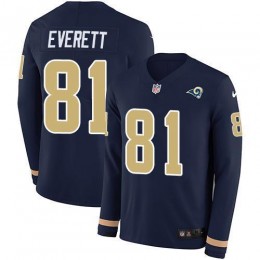 Los Angeles Rams #81 Gerald Everett Navy Blue Team Color Men's Stitched NFL Limited Therma Long Sleeve Jersey