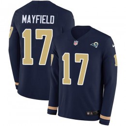 Rams #17 Baker Mayfield Navy Blue Team Color Men's Stitched NFL Limited Therma Long Sleeve Jersey