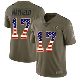 Rams #17 Baker Mayfield Olive/USA Flag Men's Stitched NFL Limited 2017 Salute To Service Jersey