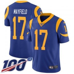 Rams #17 Baker Mayfield Royal Blue Alternate Men's Stitched NFL 100th Season Vapor Limited Jersey