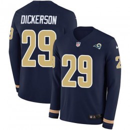 Rams #29 Eric Dickerson Navy Blue Team Color Men's Stitched NFL Limited Therma Long Sleeve Jersey