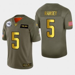 Rams #5 Jalen Ramsey Men's Olive Gold 2019 Salute To Service NFL 100 Limited Jersey