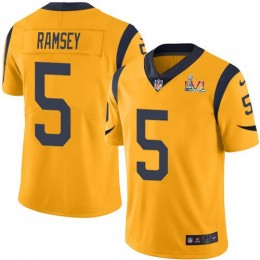 Rams #5 Jalen Ramsey Gold Super Bowl LVI Patch Men's Stitched NFL Limited Rush Jersey