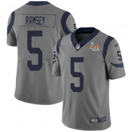 Rams #5 Jalen Ramsey Gray Super Bowl LVI Patch Men's Stitched NFL Limited Inverted Legend Jersey