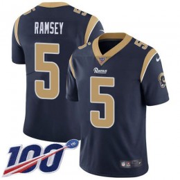 Rams #5 Jalen Ramsey Navy Blue Team Color Men's Stitched NFL 100th Season Vapor Limited Jersey