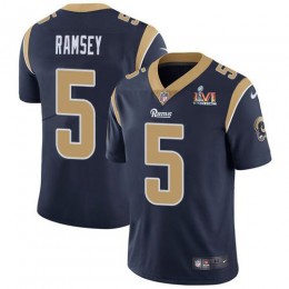 Rams #5 Jalen Ramsey Navy Blue Team Color Super Bowl LVI Patch Men's Stitched NFL Vapor Untouchable Limited Jersey