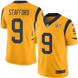 Rams #9 Matthew Stafford Gold Super Bowl LVI Patch Men's Stitched NFL Limited Rush Jersey