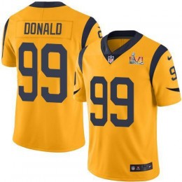 Rams #99 Aaron Donald Gold Super Bowl LVI Patch Men's Stitched NFL Limited Rush Jersey
