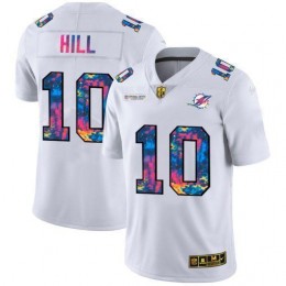Miami Dolphins #10 Tyreek Hill Men's White Multi-Color 2020 NFL Crucial Catch Limited NFL Jersey