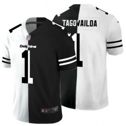 Miami Dolphins #1 Tua Tagovailoa Men's Black V White Peace Split Vapor Untouchable Limited NFL Jersey