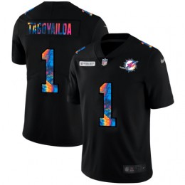 Miami Dolphins #1 Tua Tagovailoa Men's Multi-Color Black 2020 NFL Crucial Catch Vapor Untouchable Limited Jersey
