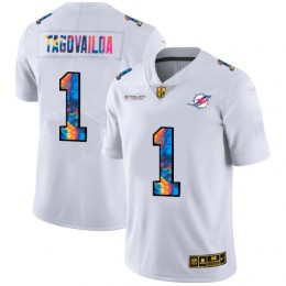 Miami Dolphins #1 Tua Tagovailoa Men's White Multi-Color 2020 NFL Crucial Catch Limited NFL Jersey