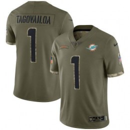 Miami Dolphins #1 Tua Tagovailoa Men's 2022 Salute To Service Limited Jersey – Olive