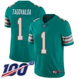Dolphins #1 Tua Tagovailoa Aqua Green Alternate Men's Stitched NFL 100th Season Vapor Untouchable Limited Jersey