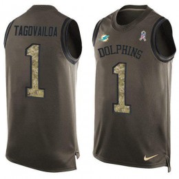 Dolphins #1 Tua Tagovailoa Green Men's Stitched NFL Limited Salute To Service Tank Top Jersey