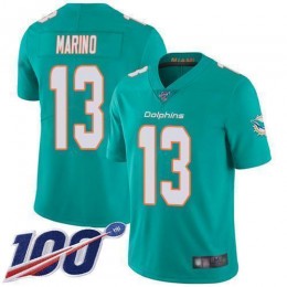 Dolphins #13 Dan Marino Aqua Green Team Color Men's Stitched NFL 100th Season Vapor Limited Jersey