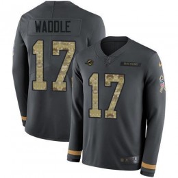 Dolphins #17 Jaylen Waddle Anthracite Salute To Service Men's Stitched NFL Limited Therma Long Sleeve Jersey