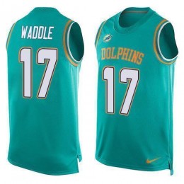 Dolphins #17 Jaylen Waddle Aqua Green Team Color Men's Stitched NFL Limited Tank Top Jersey