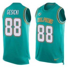 Dolphins #88 Mike Gesicki Aqua Green Team Color Men's Stitched NFL Limited Tank Top Jersey