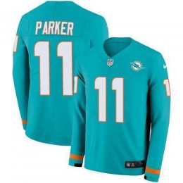 Miami Dolphins #11 DeVante Parker Aqua Green Team Color Men's Stitched NFL Limited Therma Long Sleeve Jersey