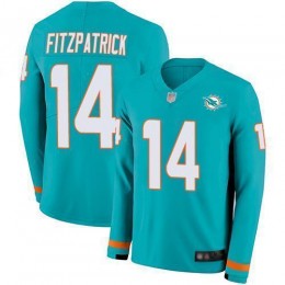 Miami Dolphins #14 Ryan Fitzpatrick Aqua Green Team Color Men's Stitched NFL Limited Therma Long Sleeve Jersey