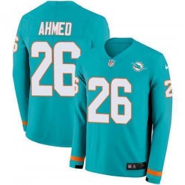 Miami Dolphins #26 Salvon Ahmed Aqua Green Team Color Men's Stitched NFL Limited Therma Long Sleeve Jersey