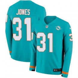 Miami Dolphins #31 Byron Jones Aqua Green Team Color Men's Stitched NFL Limited Therma Long Sleeve Jersey