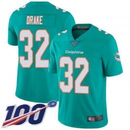 Miami Dolphins #32 Kenyan Drake Aqua Green Team Color Men's Stitched NFL 100th Season Vapor Limited Jersey