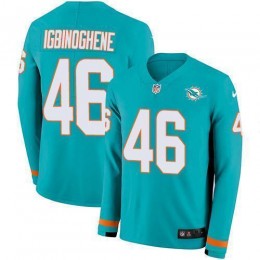 Miami Dolphins #46 Noah Igbinoghene Aqua Green Team Color Men's Stitched NFL Limited Therma Long Sleeve Jersey