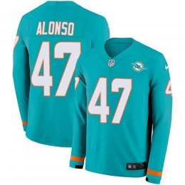 Miami Dolphins #47 Kiko Alonso Aqua Green Team Color Men's Stitched NFL Limited Therma Long Sleeve Jersey