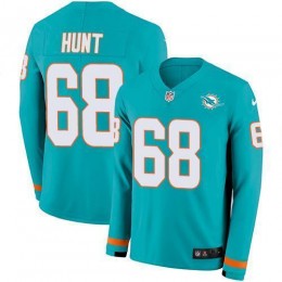 Miami Dolphins #68 Robert Hunt Aqua Green Team Color Men's Stitched NFL Limited Therma Long Sleeve Jersey