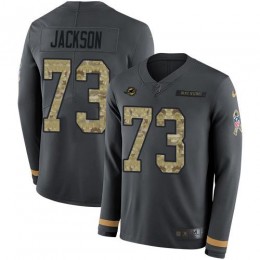 Miami Dolphins #73 Austin Jackson Anthracite Salute to Service Men's Stitched NFL Limited Therma Long Sleeve Jersey